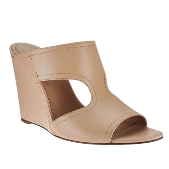 H by Halston Holly Open Toe Cut Out Leather Mules Nude Color Size 9 - Picture 1 of 8